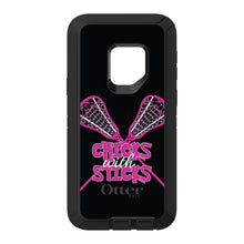 DistinctInk™ OtterBox Defender Series Case for Apple iPhone / Samsung Galaxy / Google Pixel - Hot Pink Lacrosse - Chicks with Sticks