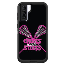 DistinctInk™ OtterBox Defender Series Case for Apple iPhone / Samsung Galaxy / Google Pixel - Hot Pink Lacrosse - Chicks with Sticks