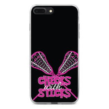 DistinctInk® Clear Shockproof Hybrid Case for Apple iPhone / Samsung Galaxy / Google Pixel - Hot Pink Lacrosse - Chicks with Sticks