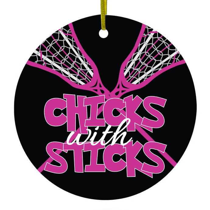 Chicks with Sticks Ceramic Ornament