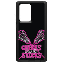DistinctInk™ OtterBox Defender Series Case for Apple iPhone / Samsung Galaxy / Google Pixel - Hot Pink Lacrosse - Chicks with Sticks