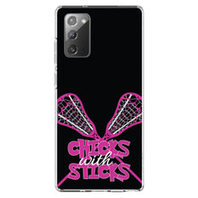 DistinctInk® Clear Shockproof Hybrid Case for Apple iPhone / Samsung Galaxy / Google Pixel - Hot Pink Lacrosse - Chicks with Sticks