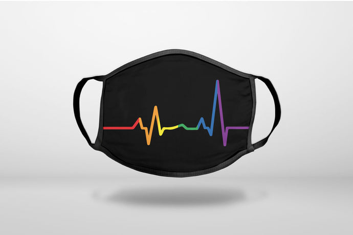Rainbow Pulse Heart Beat - 3-Ply Reusable Soft Face Mask Covering, Unisex, Cotton Inner Layer