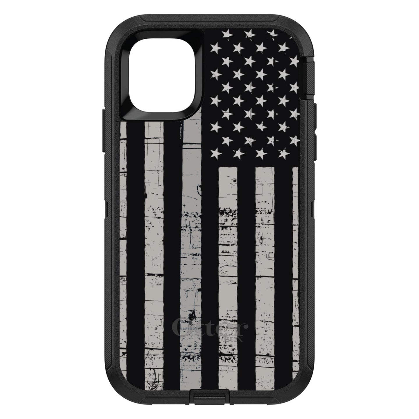 DistinctInk™ OtterBox Defender Series Case for Apple iPhone / Samsung Galaxy / Google Pixel - Black Grey US Flag United States