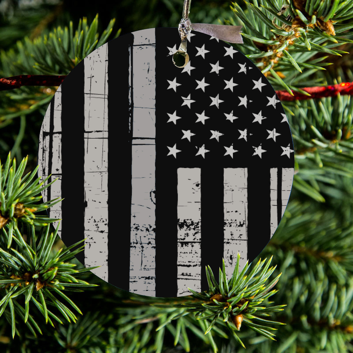 Black Grey US Flag United States Ceramic Ornament, view 2