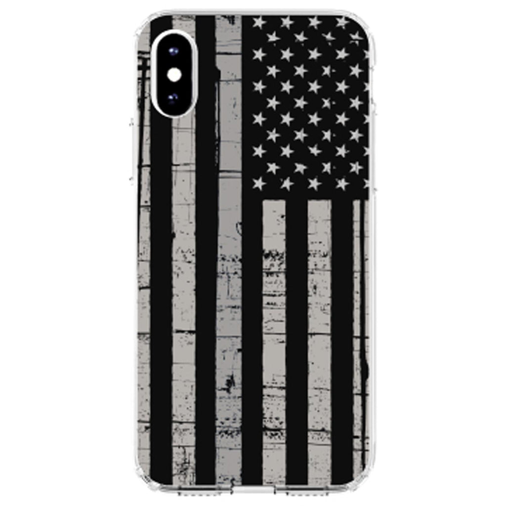 Black Grey US Flag United States Clear Shockproof iPhone Case, view 3