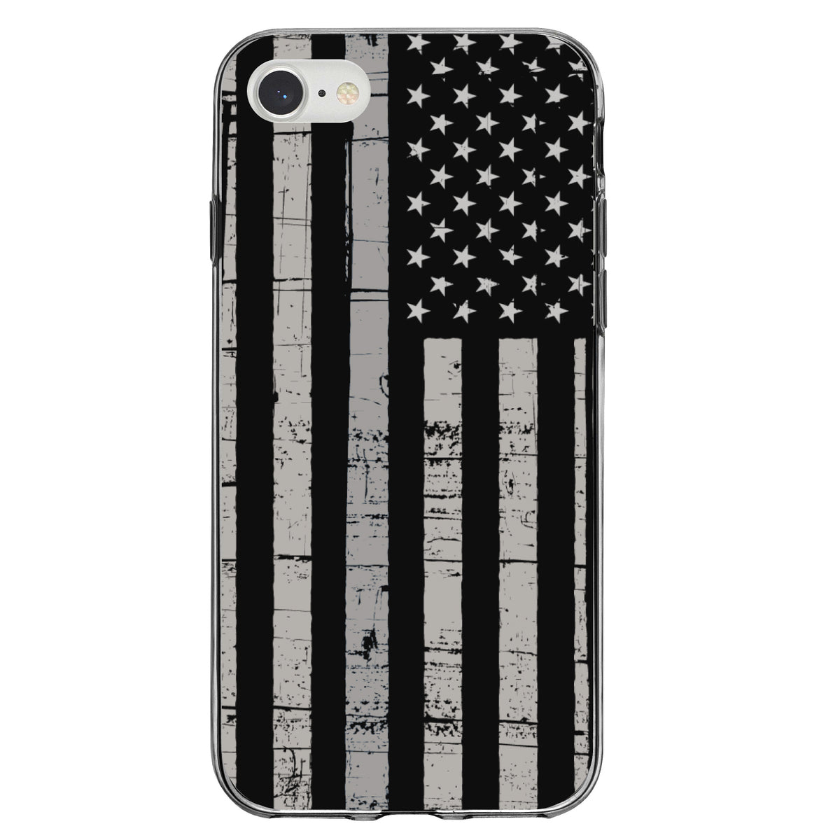 Black Grey US Flag United States Clear Shockproof iPhone Case, view 5