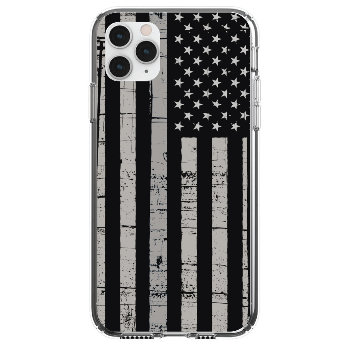 Black Grey US Flag United States Clear Shockproof iPhone Case