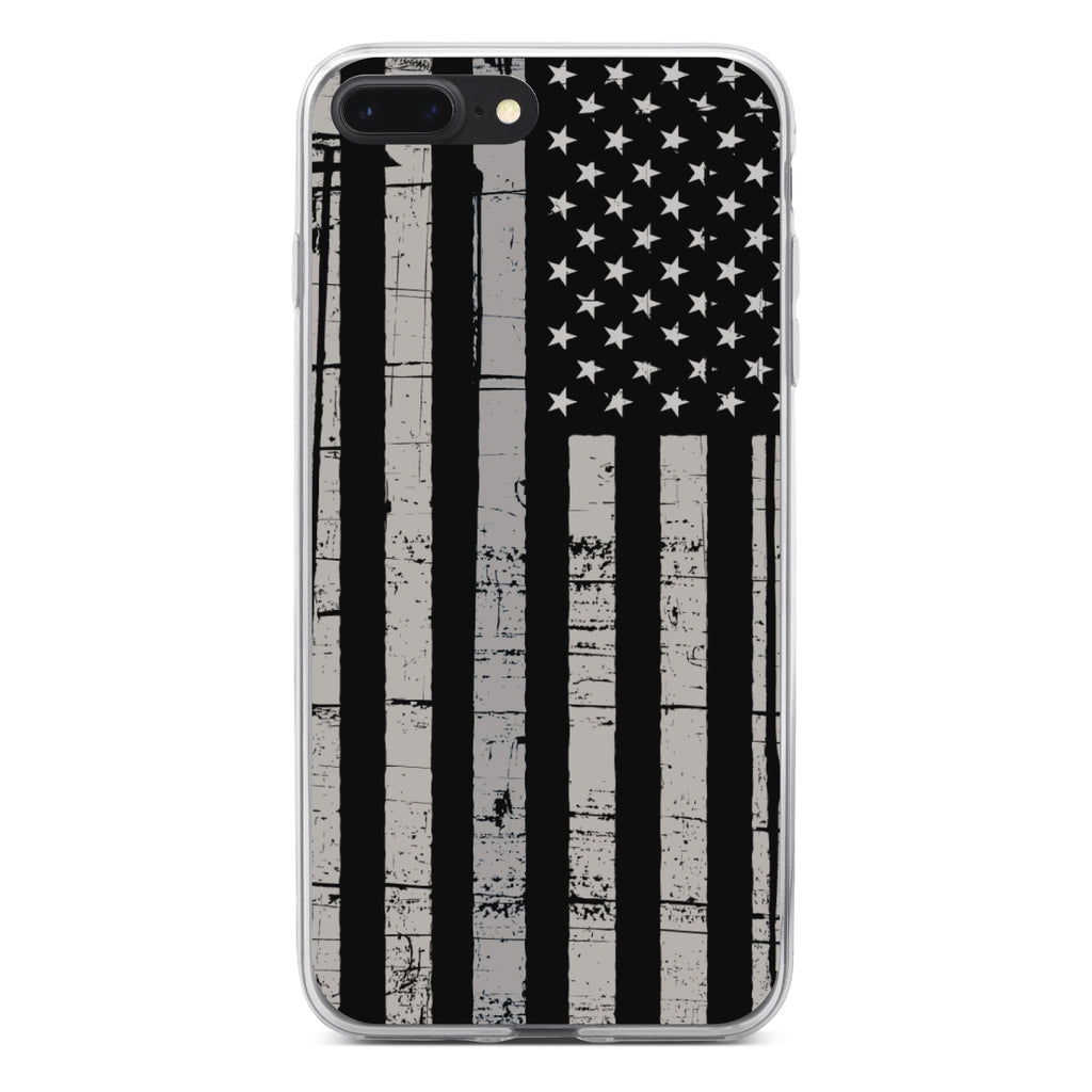 Black Grey US Flag United States Clear Shockproof iPhone Case, view 6