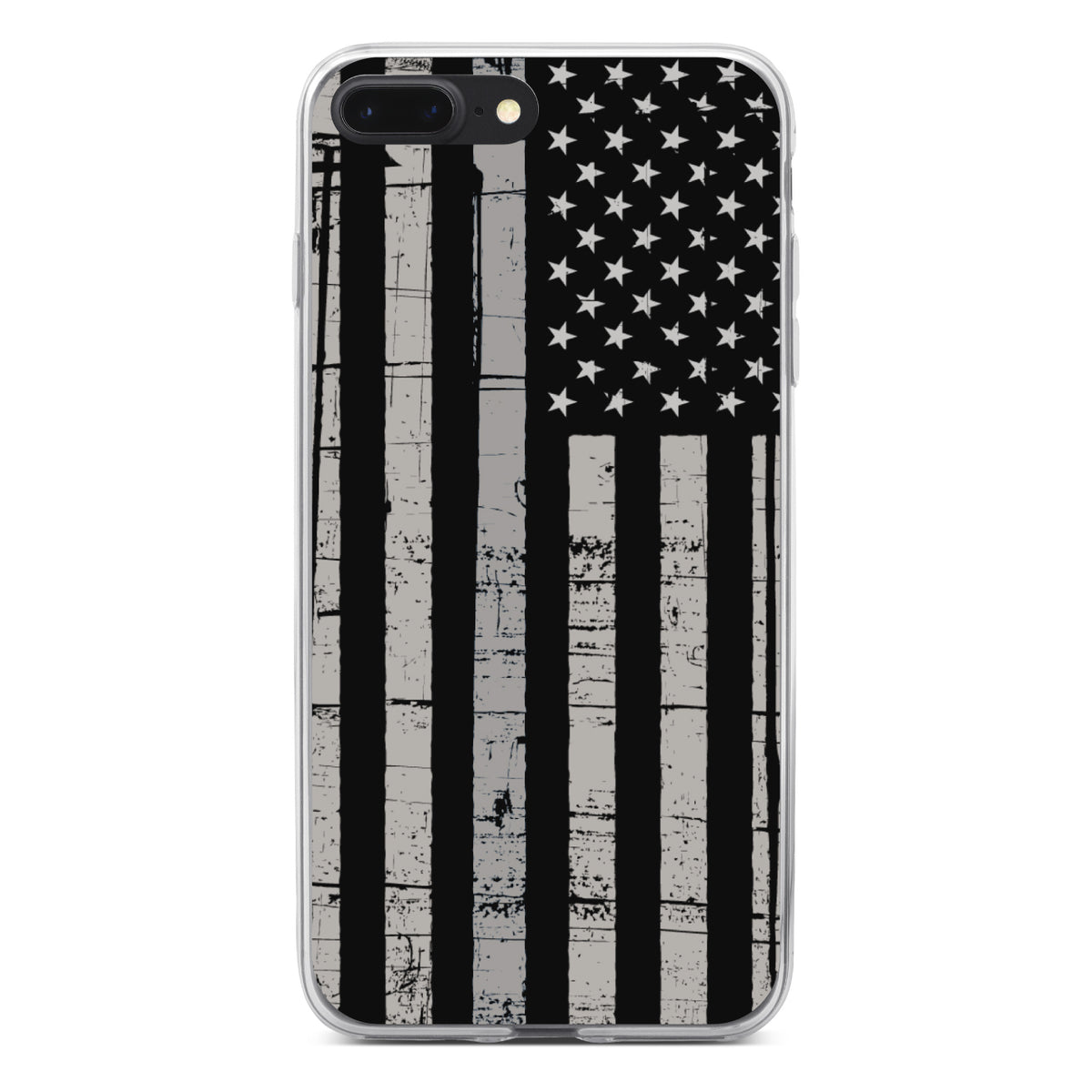 Black Grey US Flag United States Clear Shockproof iPhone Case, view 6