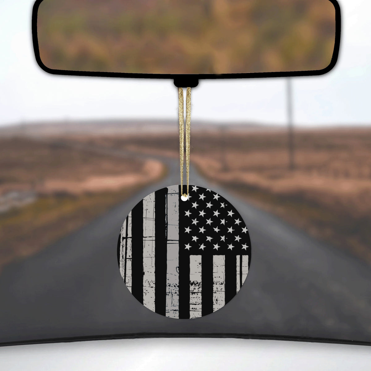 Black Grey US Flag United States Ceramic Ornament, view 3