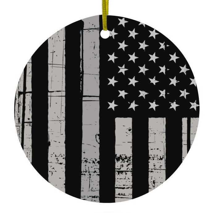 Black Grey US Flag United States Ceramic Ornament
