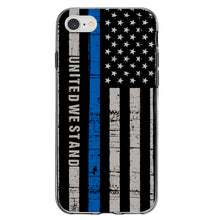 DistinctInk® Clear Shockproof Hybrid Case for Apple iPhone / Samsung Galaxy / Google Pixel - Thin Blue Line US Flag "United We Stand"