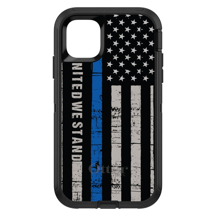 DistinctInk™ OtterBox Defender Series Case for Apple iPhone / Samsung Galaxy / Google Pixel - Thin Blue Line US Flag 