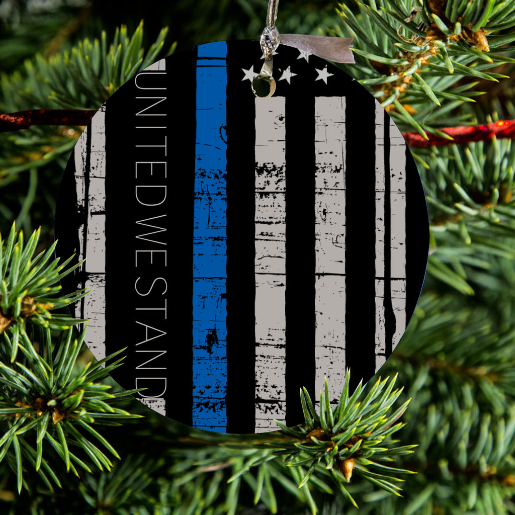 Thin Blue Line US Flag "United We Stand" Ceramic Ornament, view 2