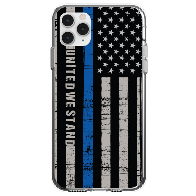 DistinctInk® Clear Shockproof Hybrid Case for Apple iPhone / Samsung Galaxy / Google Pixel - Thin Blue Line US Flag 