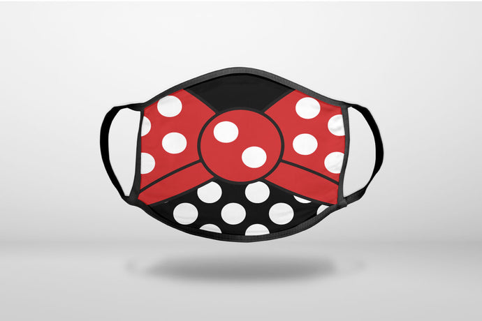 Black White Polka Dot Red Bow Minnie - 3-Ply Reusable Soft Face Mask Covering, Unisex, Cotton Inner Layer