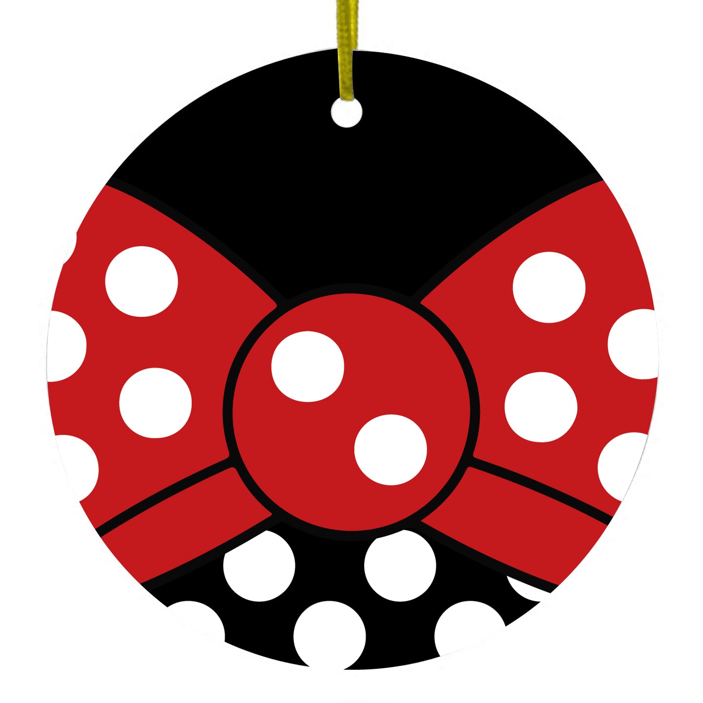DistinctInk® Hanging Ceramic Christmas Tree Ornament with Gold String - Great Gift / Present - 2 3/4 inch Diameter - Black White Polka Dot Red Bow Minnie