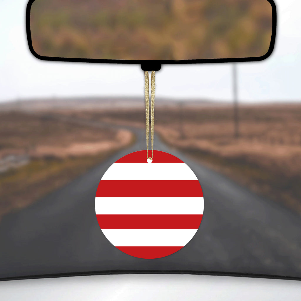 Red & White Bold Horizontal Stripes Ceramic Ornament, view 3