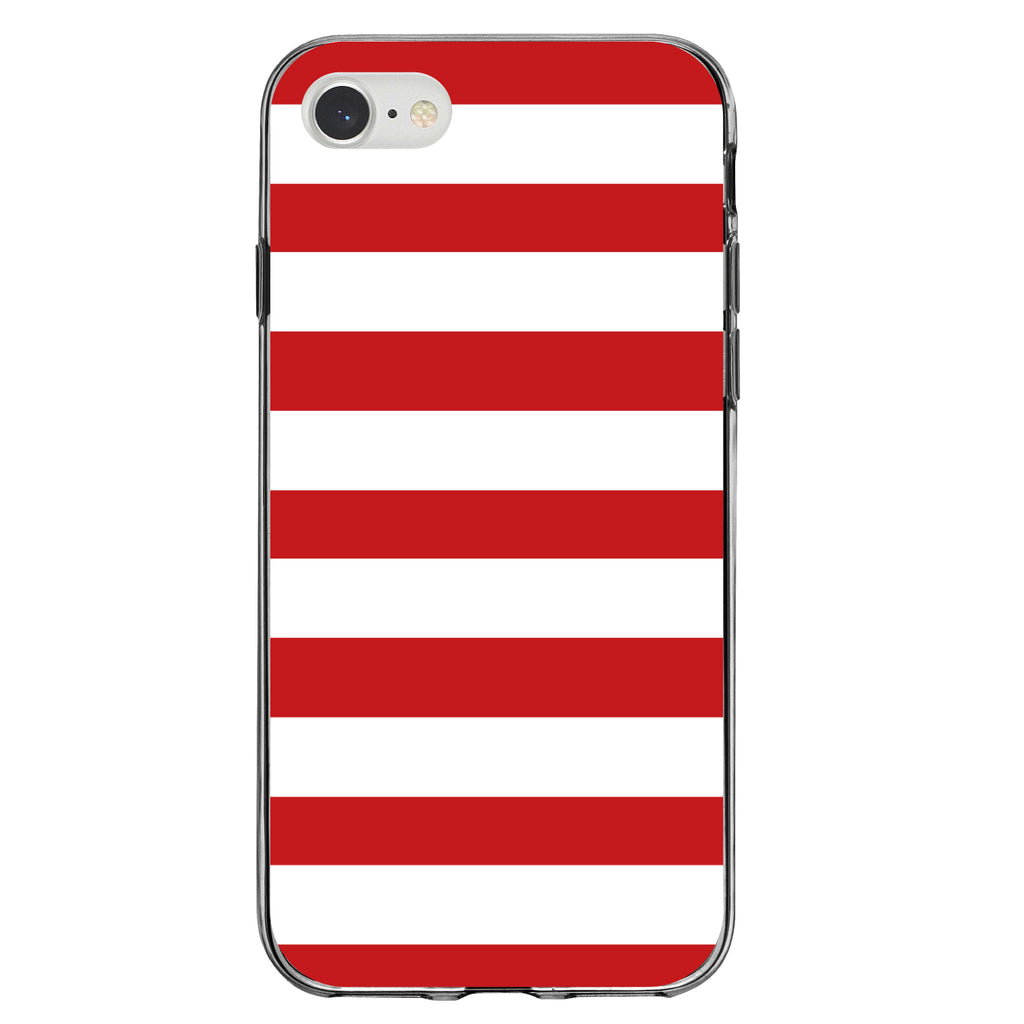 Red & White Bold Horizontal Stripes Clear Shockproof iPhone Case, view 5