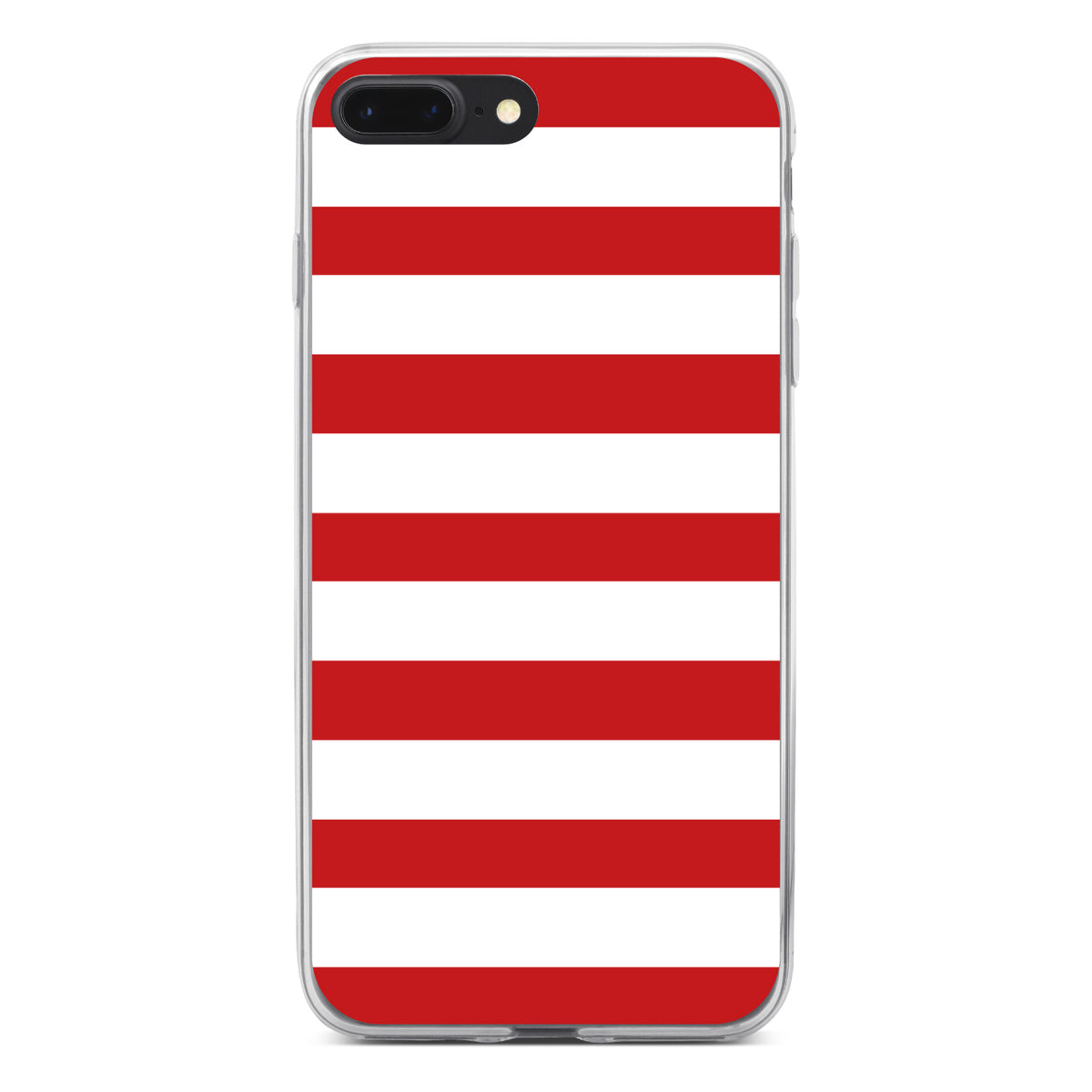 Red & White Bold Horizontal Stripes Clear Shockproof iPhone Case, view 6