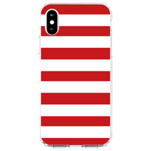 DistinctInk® Clear Shockproof Hybrid Case for Apple iPhone / Samsung Galaxy / Google Pixel - Red & White Bold Horizontal Stripes