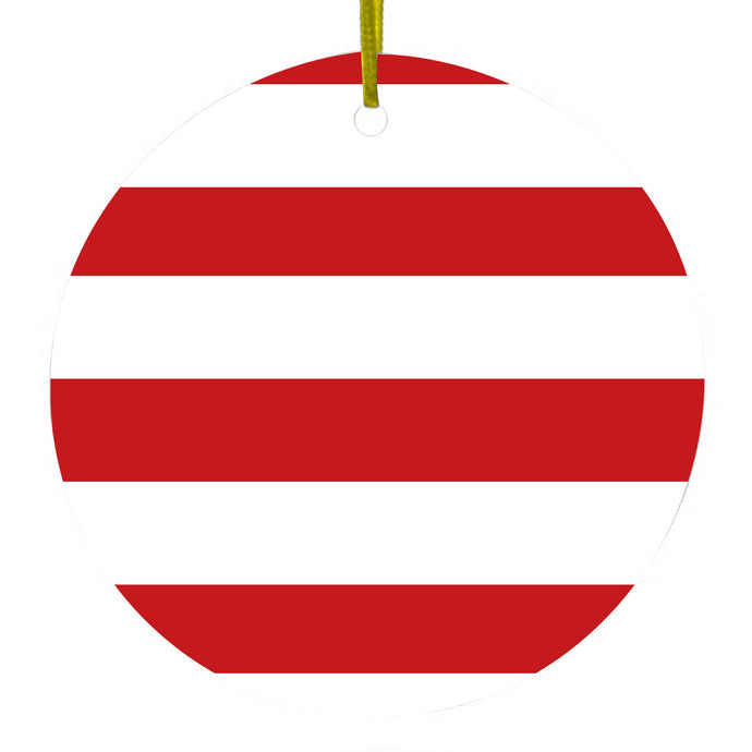 Red & White Bold Horizontal Stripes Ceramic Ornament