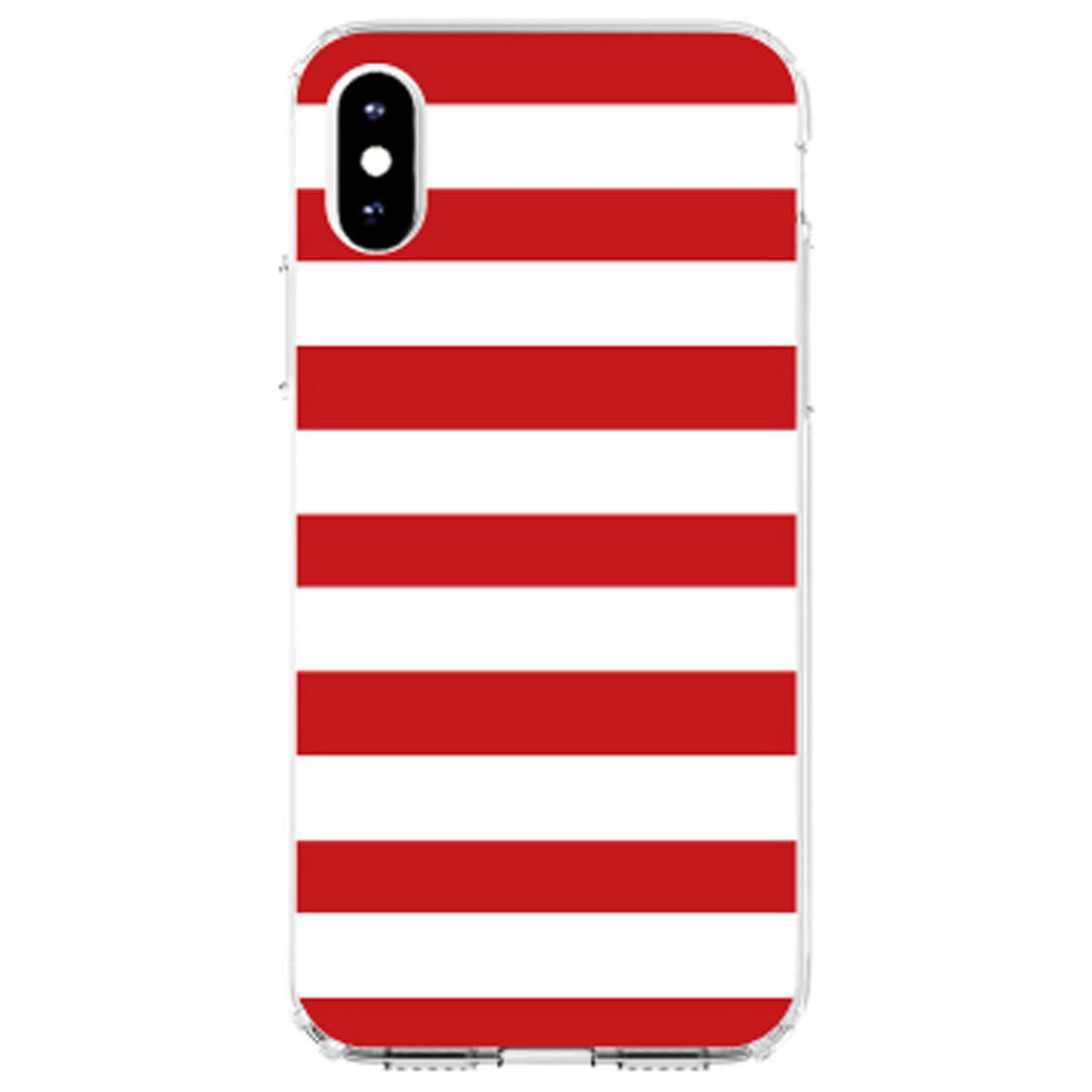 Red & White Bold Horizontal Stripes Clear Shockproof iPhone Case, view 4
