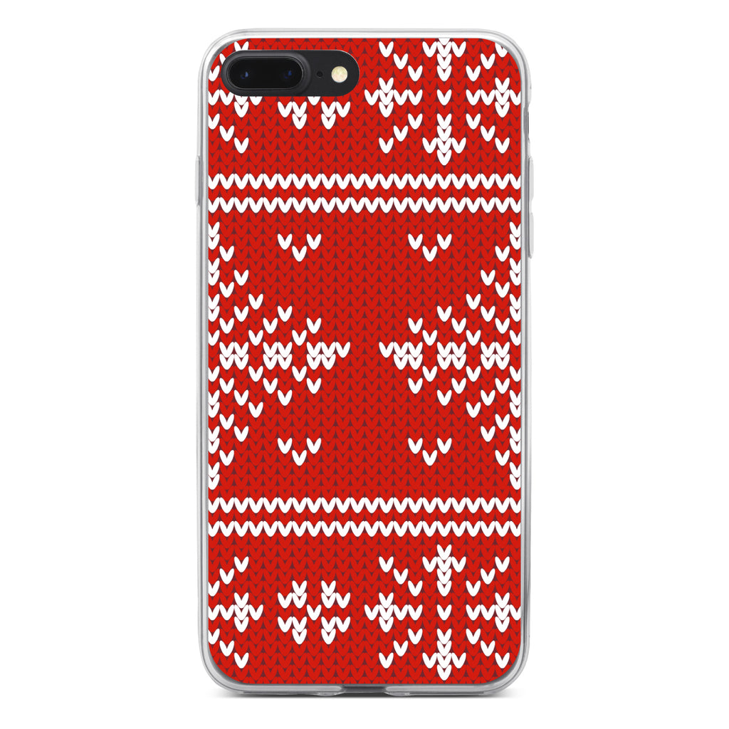 Red White Ugly Christmas Sweater Clear Shockproof iPhone Case, view 6