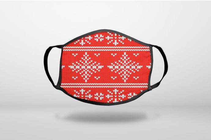 Red White Ugly Christmas Sweater - 3-Ply Reusable Soft Face Mask Covering, Unisex, Cotton Inner Layer