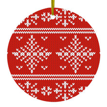 DistinctInk® Hanging Ceramic Christmas Tree Ornament with Gold String - Great Gift / Present - 2 3/4 inch Diameter - Red White Ugly Christmas Sweater