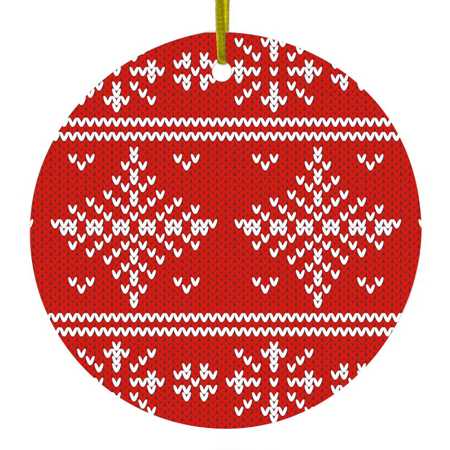 DistinctInk® Hanging Ceramic Christmas Tree Ornament with Gold String - Great Gift / Present - 2 3/4 inch Diameter - Red White Ugly Christmas Sweater