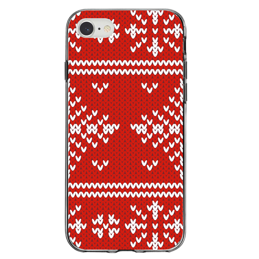 Red White Ugly Christmas Sweater Clear Shockproof iPhone Case, view 5