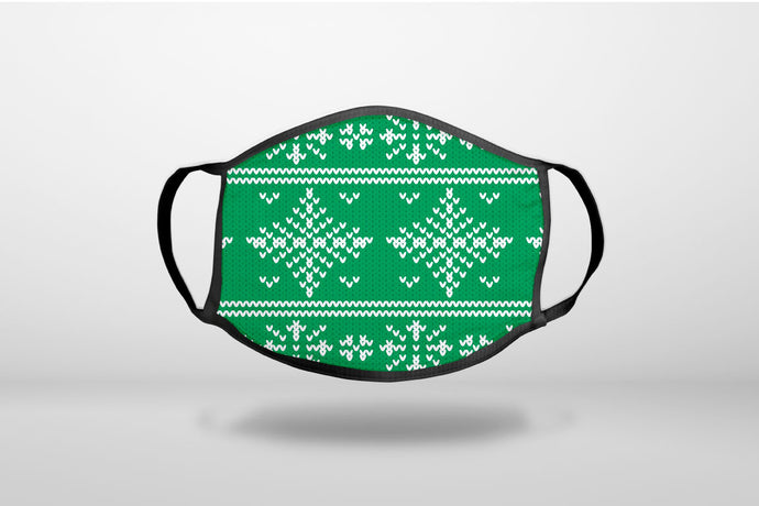 Green White Ugly Christmas Sweater - 3-Ply Reusable Soft Face Mask Covering, Unisex, Cotton Inner Layer