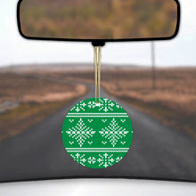 DistinctInk® Hanging Ceramic Christmas Tree Ornament with Gold String - Great Gift / Present - 2 3/4 inch Diameter - Green White Ugly Christmas Sweater