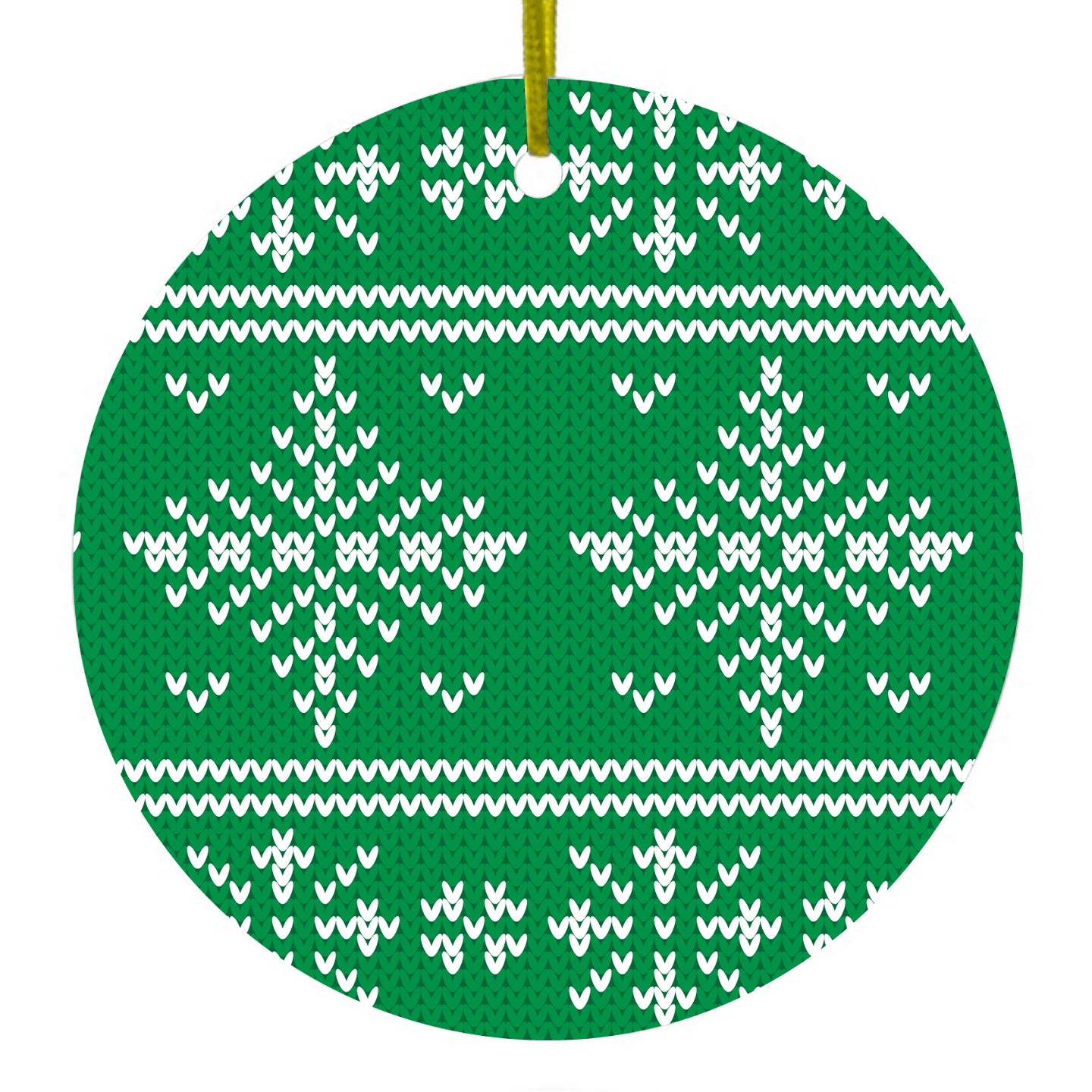 DistinctInk® Hanging Ceramic Christmas Tree Ornament with Gold String - Great Gift / Present - 2 3/4 inch Diameter - Green White Ugly Christmas Sweater