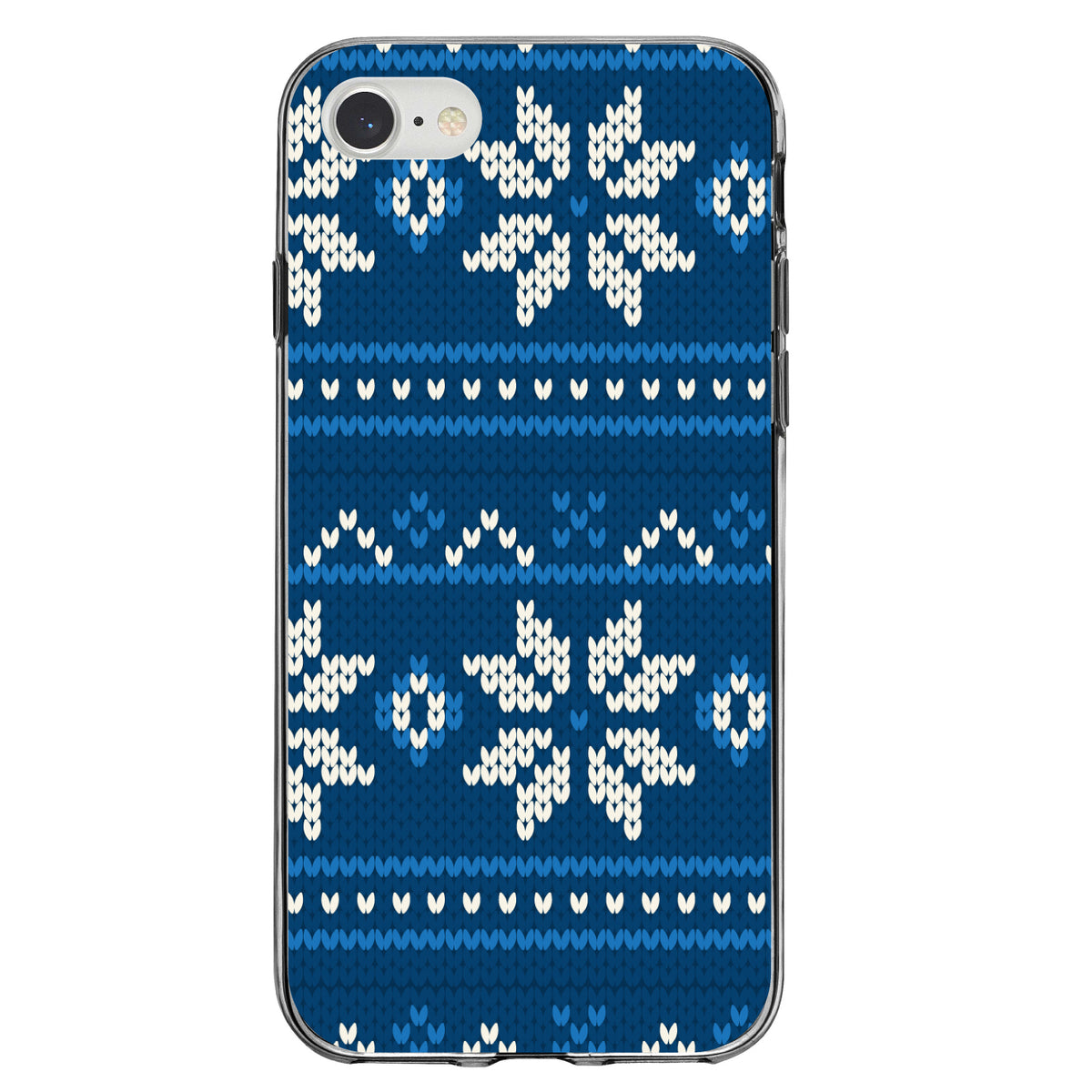 Blue White Ugly Hanukkah Sweater Clear Shockproof iPhone Case, view 5