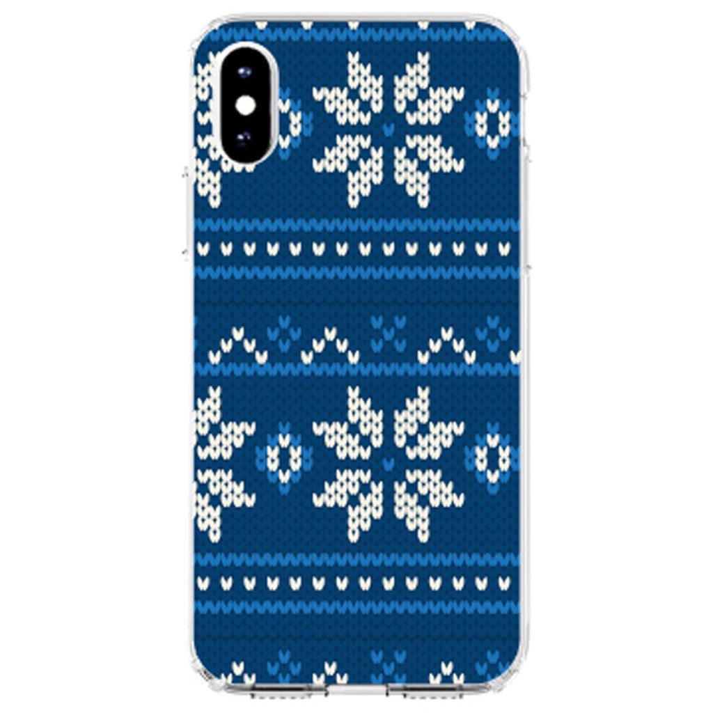 Blue White Ugly Hanukkah Sweater Clear Shockproof iPhone Case, view 2