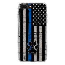 DistinctInk® Clear Shockproof Hybrid Case for Apple iPhone / Samsung Galaxy / Google Pixel - Thin Blue Line US Flag K9 Dog Paw