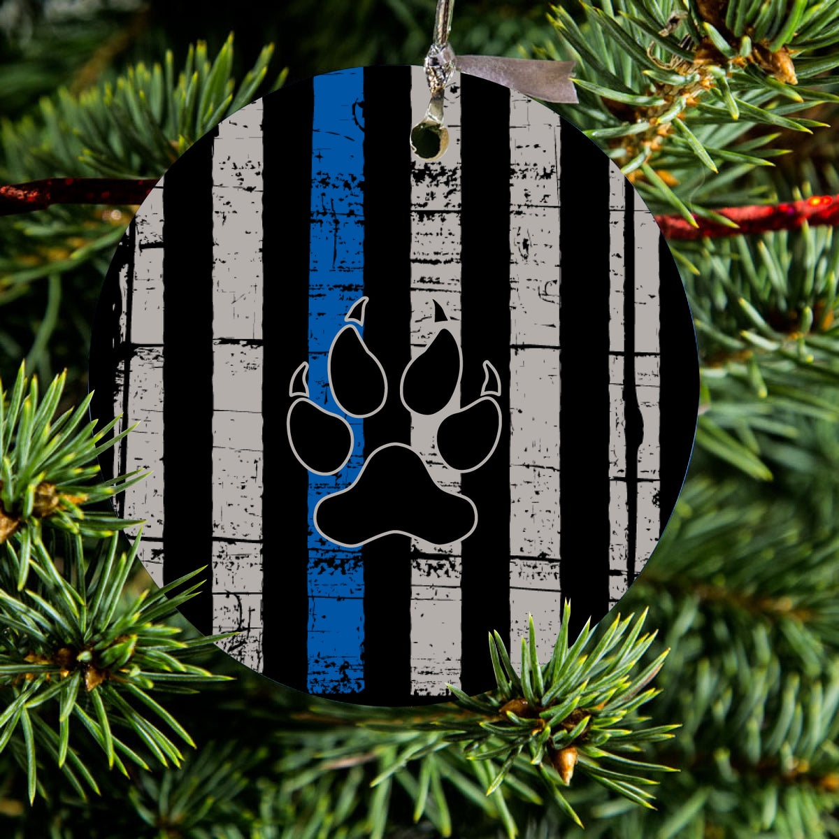 Thin Blue Line US Flag K9 Dog Paw Ceramic Ornament, view 2