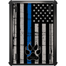 DistinctInk™ OtterBox Defender Series Case for Apple iPad / iPad Pro / iPad Air / iPad Mini - Thin Blue Line US Flag K9 Dog Paw