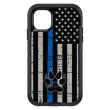 DistinctInk™ OtterBox Defender Series Case for Apple iPhone / Samsung Galaxy / Google Pixel - Thin Blue Line US Flag K9 Dog Paw