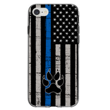 DistinctInk® Clear Shockproof Hybrid Case for Apple iPhone / Samsung Galaxy / Google Pixel - Thin Blue Line US Flag K9 Dog Paw