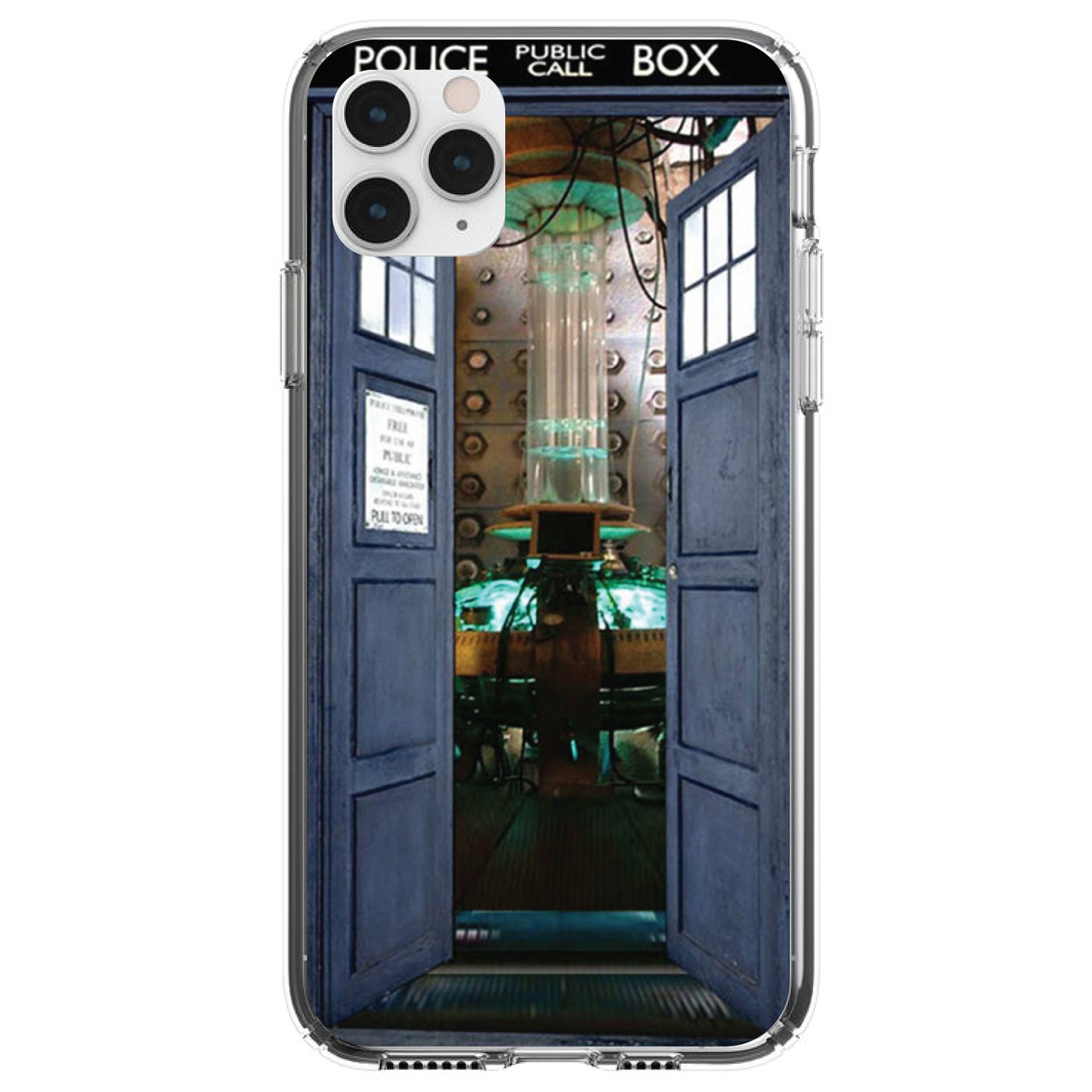 DistinctInk® Clear Shockproof Hybrid Case for Apple iPhone / Samsung Galaxy / Google Pixel - Open TARDIS - It's Bigger on the Inside