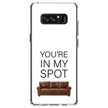 DistinctInk® Clear Shockproof Hybrid Case for Apple iPhone / Samsung Galaxy / Google Pixel - Brown Couch "You're in My Spot"