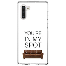 DistinctInk® Clear Shockproof Hybrid Case for Apple iPhone / Samsung Galaxy / Google Pixel - Brown Couch "You're in My Spot"