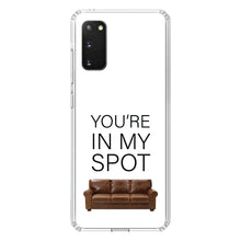 DistinctInk® Clear Shockproof Hybrid Case for Apple iPhone / Samsung Galaxy / Google Pixel - Brown Couch "You're in My Spot"