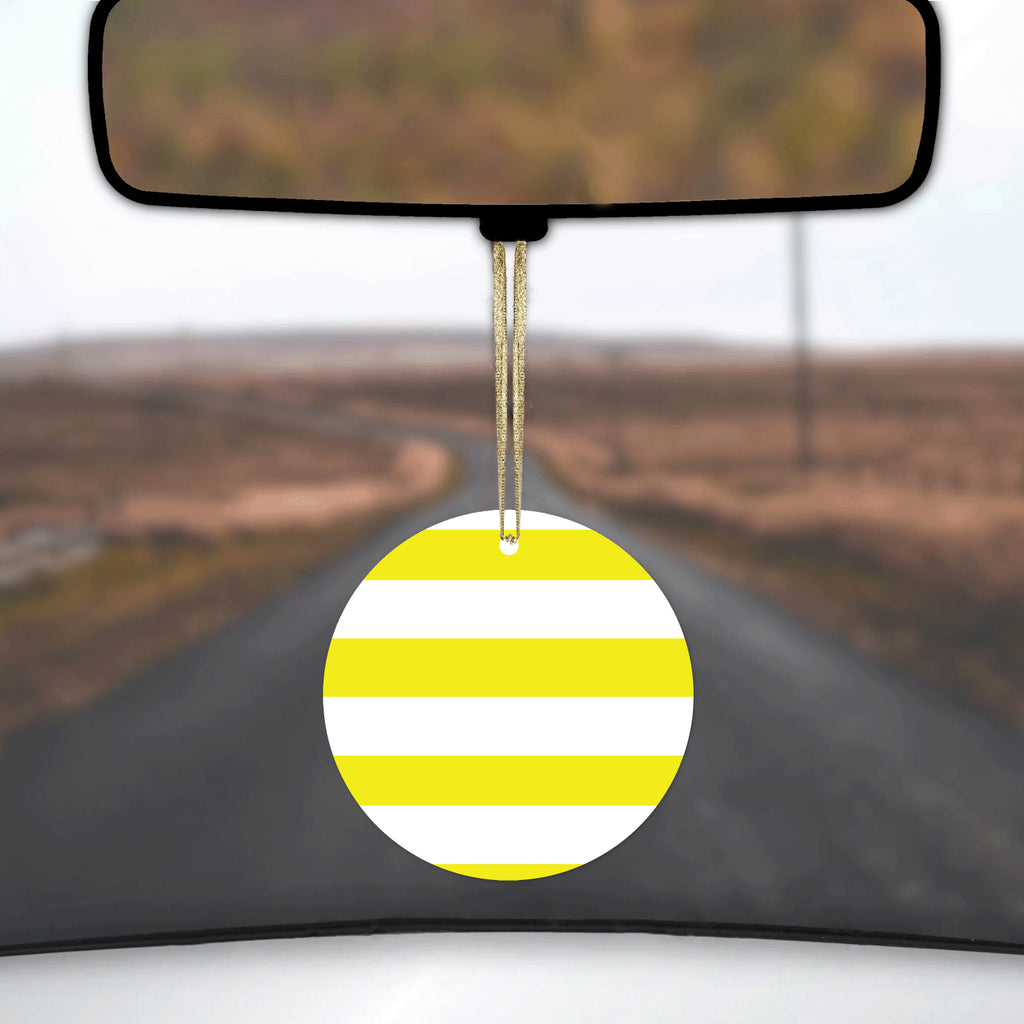 Yellow & White Bold Horizontal Stripes Ceramic Ornament, view 3