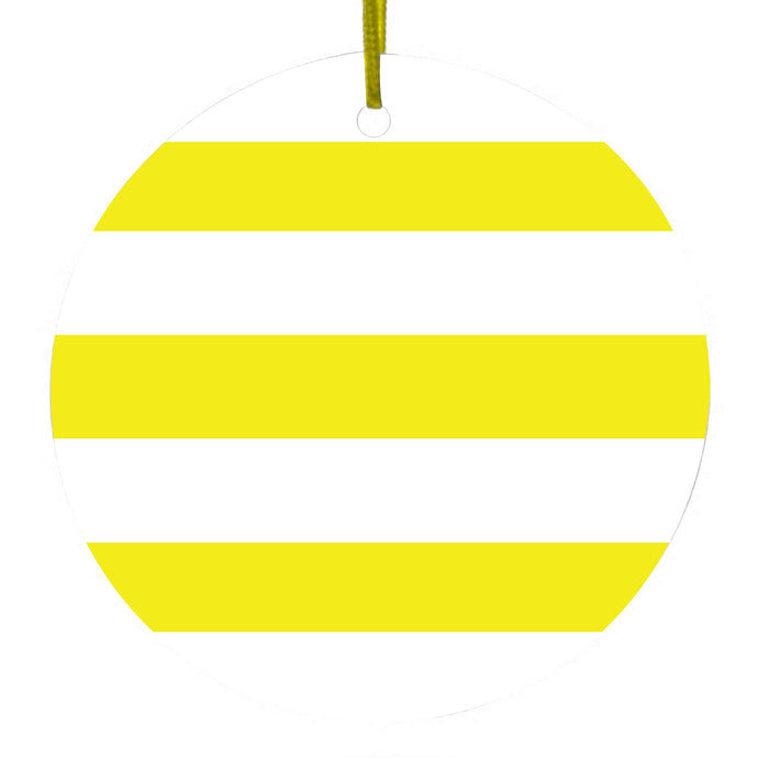 Yellow & White Bold Horizontal Stripes Ceramic Ornament
