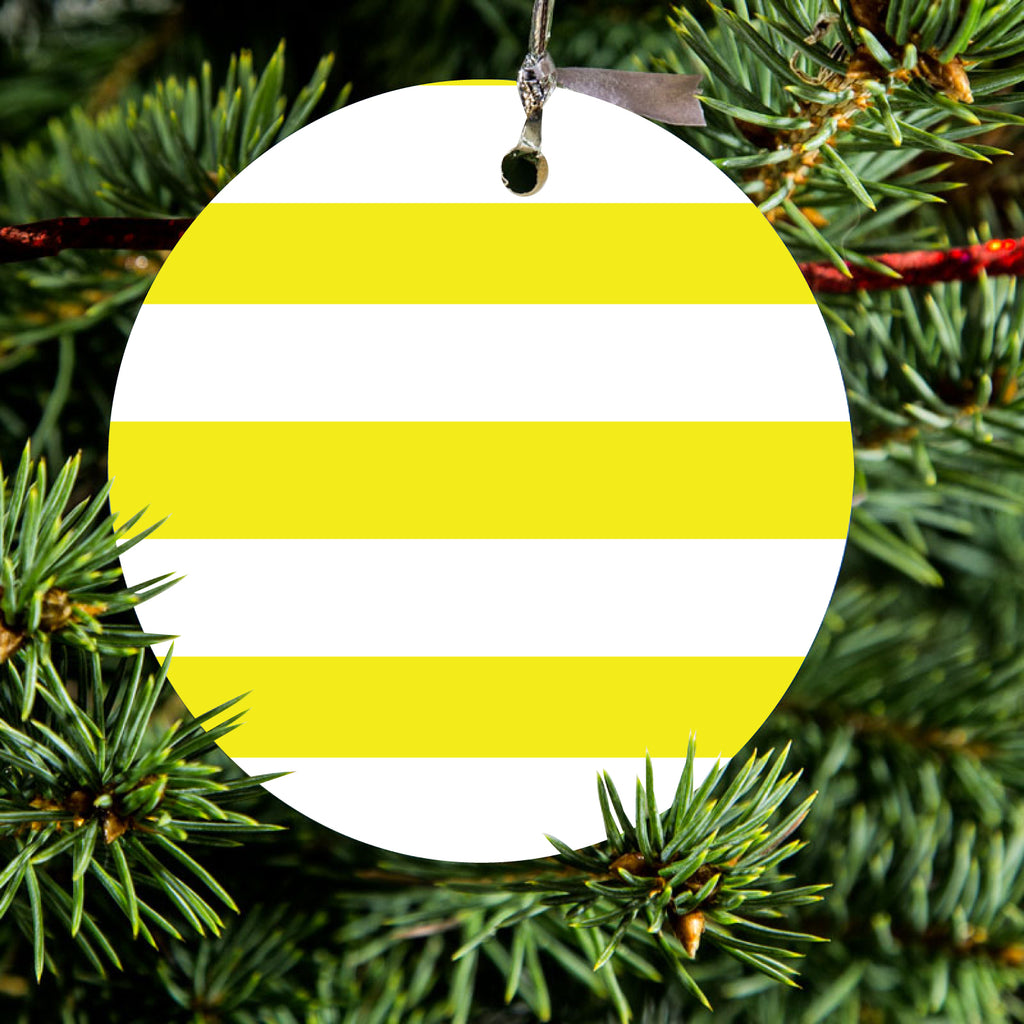 Yellow & White Bold Horizontal Stripes Ceramic Ornament, view 2